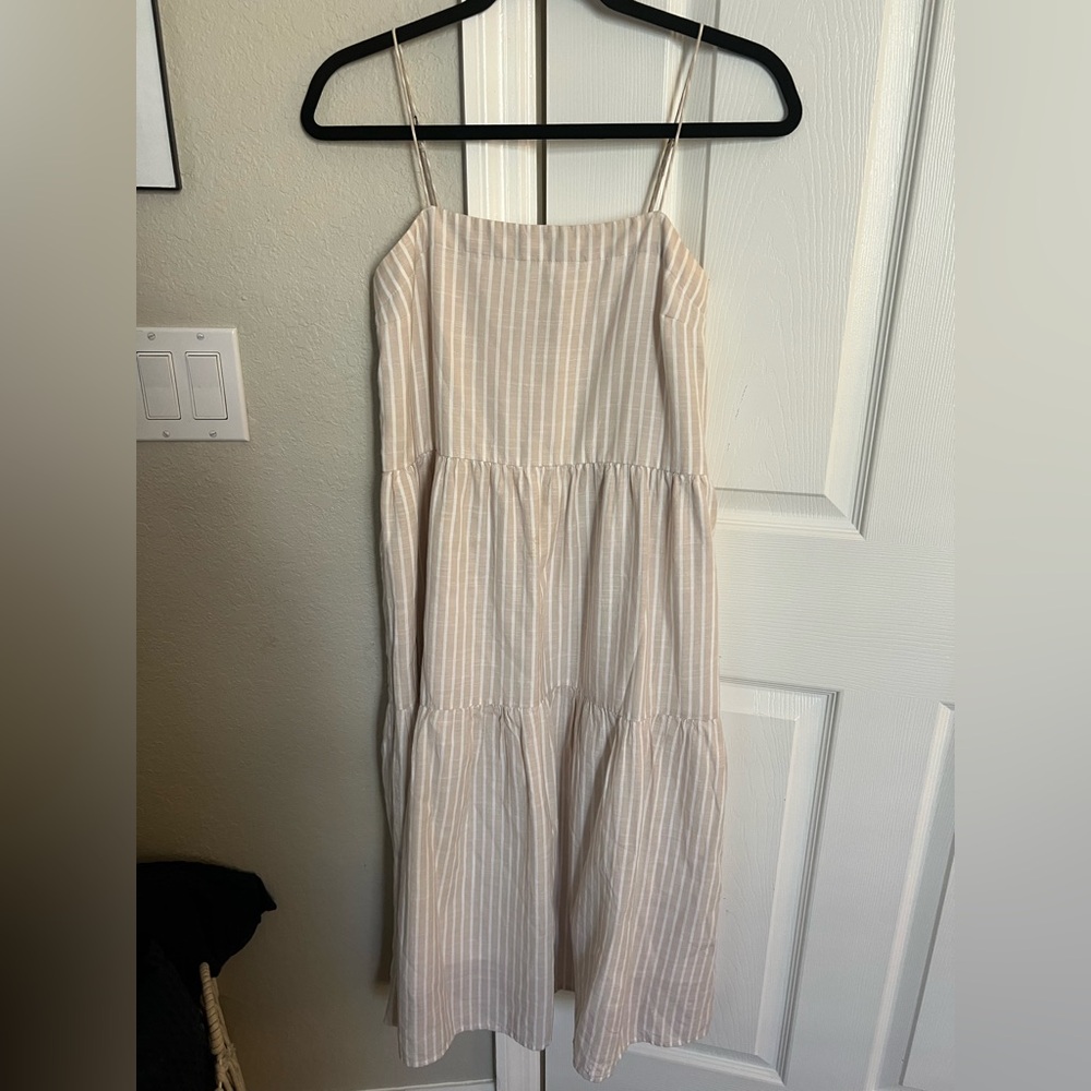 Abercrombie and Fitch beige and white striped, strappy tiered maxi dress size xs